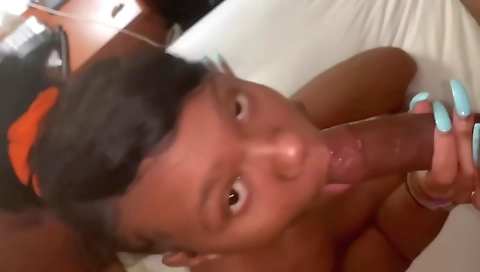 Ebony brunette handjob and deepthroat sex with a black dick