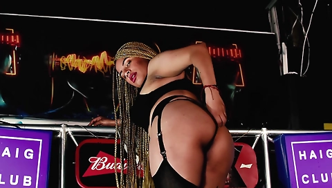 Horny ebony woman with natural boobs is getting fucked