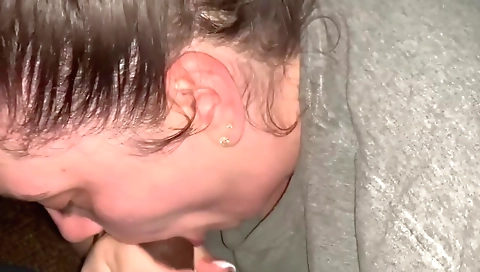 Horny amateur ebony with a hairy pussy sucking a big dick