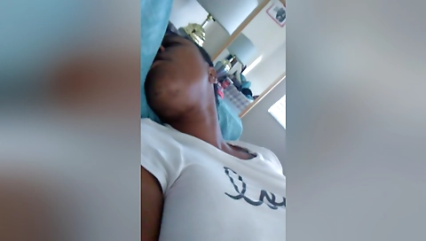 Ebony babe beats her body with her man's cock on camera