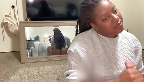 Brunette milf sucking a white dick in a g-string video