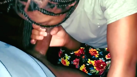 Ebony slut with a big boobed face sucks and gets covered