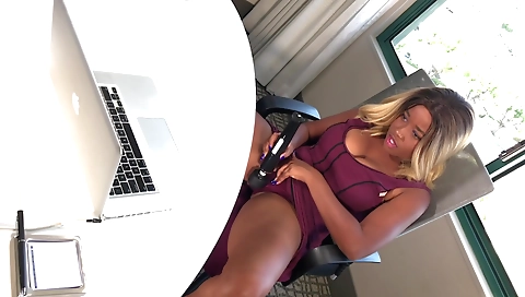 Ebony milf with big tits is masturbating in her bedroom