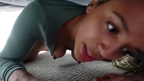 Ebony stepmom is fucked in a solo video with her stepson