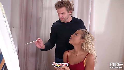 Ebony chick with a tattooed body gets deepthroated