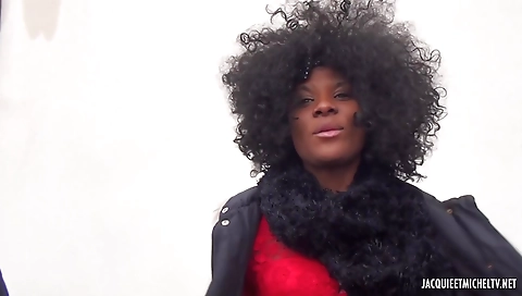 Ebony babe and her black lover do anal and creampie