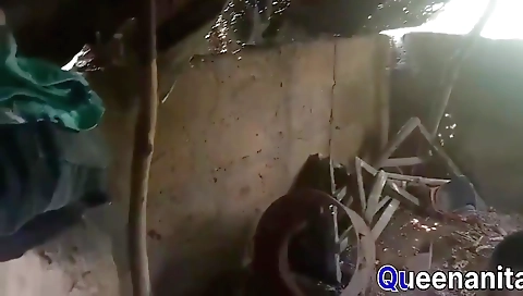 Ebony babe gets all fucked up in the village kitchen