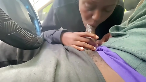 Ebony mature milf smoking and sucking a guy's dick