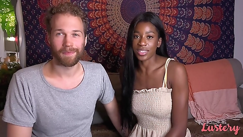 My ebony girlfriend gets on her knees to suck my dick