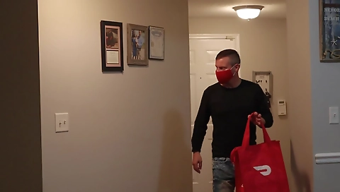 Ebony beauty in a white mask and a white dress is getting fucked