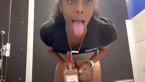 Busty ebony babe in sexy black dress and skirt on webcam