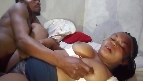 Ebony amateur milf fucks hairy big cock in a homemade scene