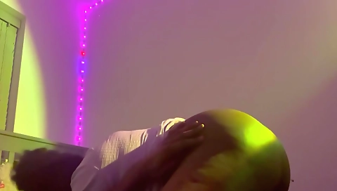 Ebony teen girl gives a cumshot to the webcam host