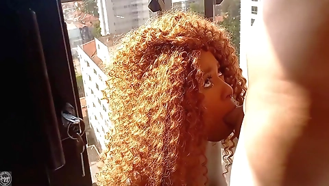 Ebony gets deepthroat and a creampie after outdoor sex