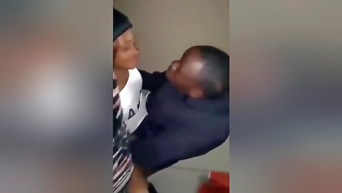 Ebony girl plays with his cock and then she eats it