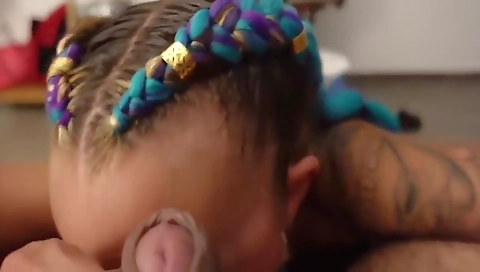 Ebony in black lingerie gets her ass drilled with a dildo