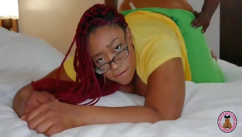 Busty ebony gets fucked after giving deepthroat blowjob