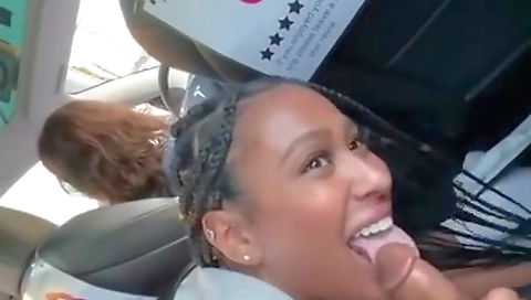 Ebony lady in a white dress is getting caught by a guy