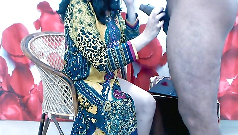 I'm giving a handjob to a guy in my black dress video