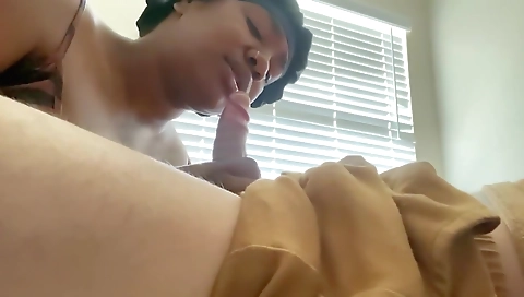 Ebony brunette fucked in front of boyfriend on bed