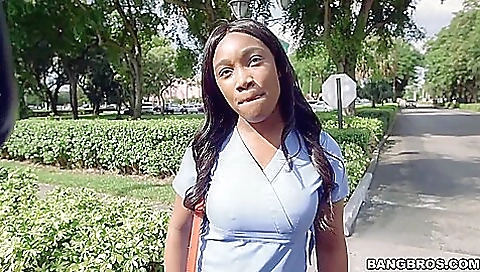 Hot Ebony Nurse Fucked On The Bus With Mercedes