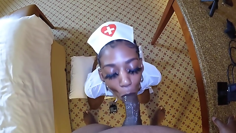 Amateur black nurse with a big black cock makes her boyfriend better